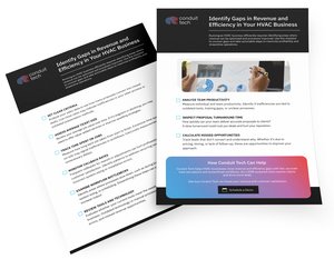 3D mockup of an HVAC business ebook titled ‘Identify Gaps in Revenue and Efficiency in Your HVAC Business,’ providing insights to improve profitability and operations