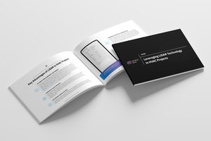 3D-rendered mockup of an HVAC industry ebook titled ‘Leveraging LiDAR Technology in HVAC Projects,’ featuring a digital guide on improving system accuracy and efficiency