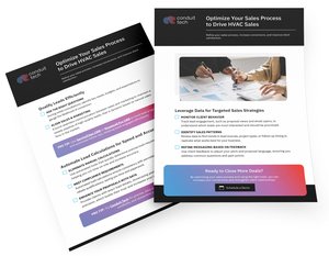 3D mockup of an HVAC business ebook titled ‘Optimize Your Sales Process for More HVAC Conversions,’ offering actionable steps to increase customer sign-ups and revenue