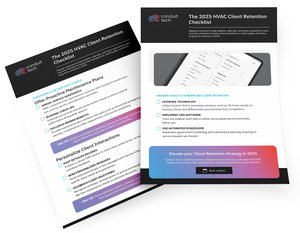 3D mockup of an HVAC business ebook titled ‘The 2025 HVAC Client Retention Checklist,’ featuring proven strategies to increase customer loyalty and repeat business