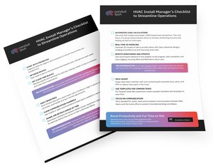 3D mockup of an HVAC business ebook titled ‘HVAC Install Manager’s Checklist to Streamline Operations,’ featuring a step-by-step guide for optimizing installation processes